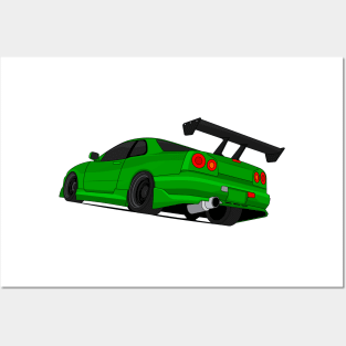 SKYLINE GTR R34 GREEN Posters and Art